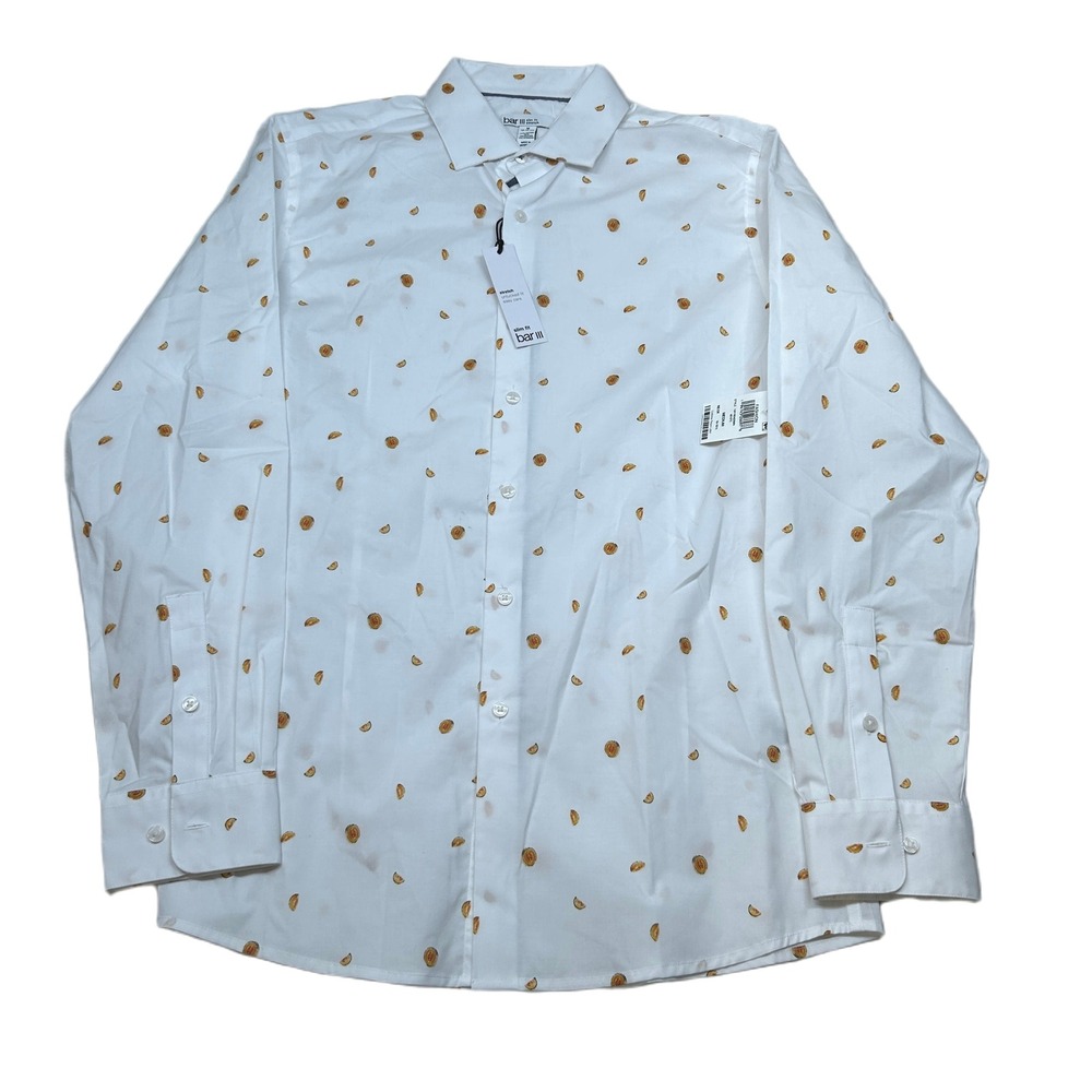Bar III Slim-Fit Melon-Print Dress Shirt Mens Medium 15-15.5 Untucked Fit NEW